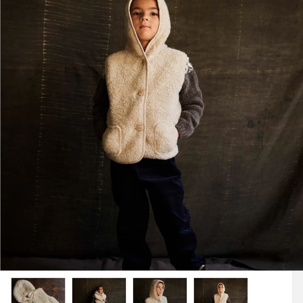 Boho Unisex Cozy Warm Cream Sherpa Vest with Hood - Picture 4 of 4